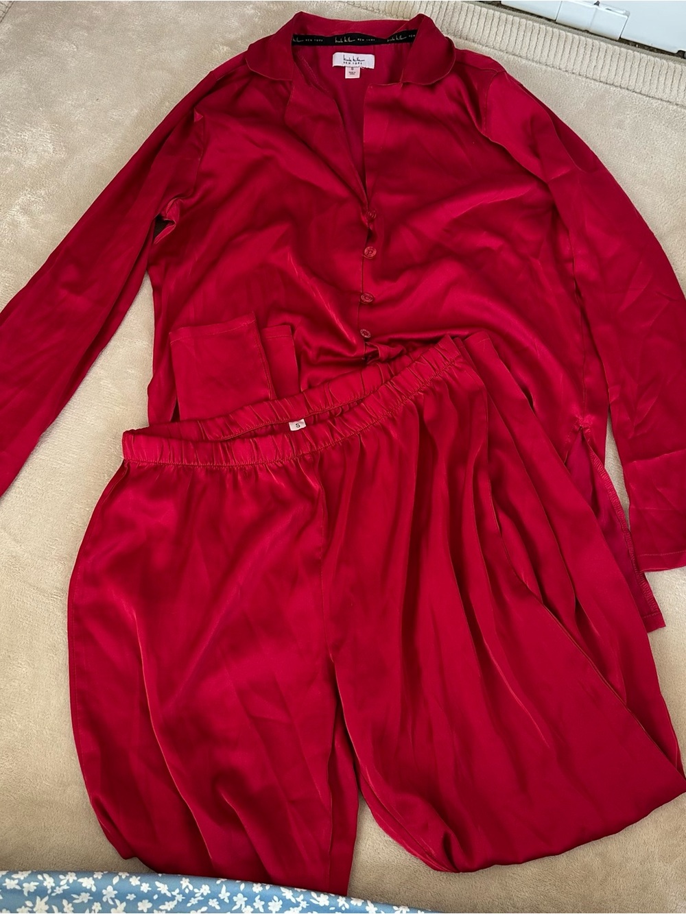 Nicole Miller Red Satin Pajama Set